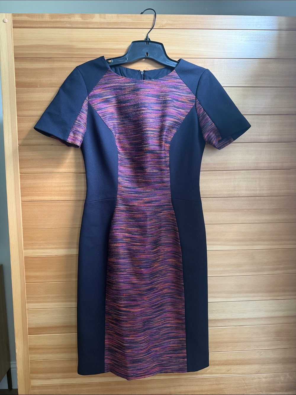 ANTONIO MELANI Navy & Purple Multi Colorblock Midi Sheath Dress